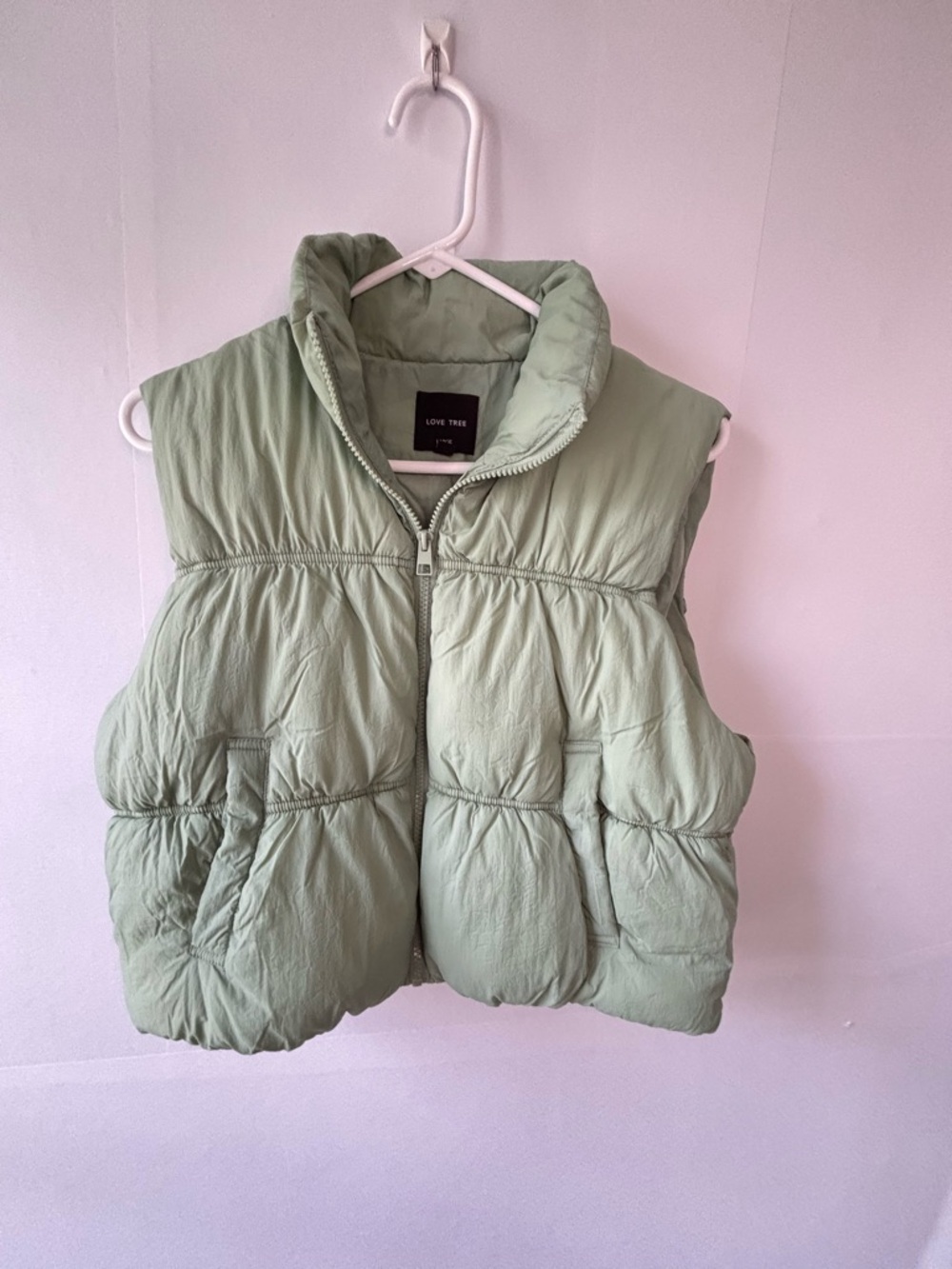 Youth Puffer Vest Love Tree  Large (10/12) Sage Green Puffer Coquette